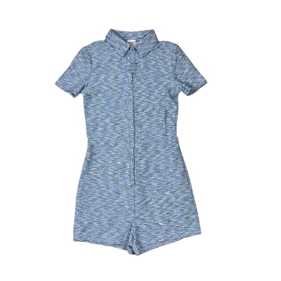 Princess Polly Blue Space Dye Short Sleeve Textured Camille Romper - Picture 2 of 6